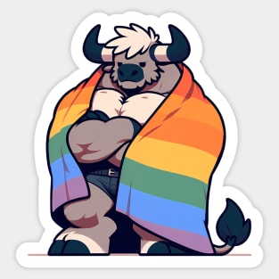 Comfy Womfy Furry Pride Bull LGBTQ Rainbow V2 Sticker